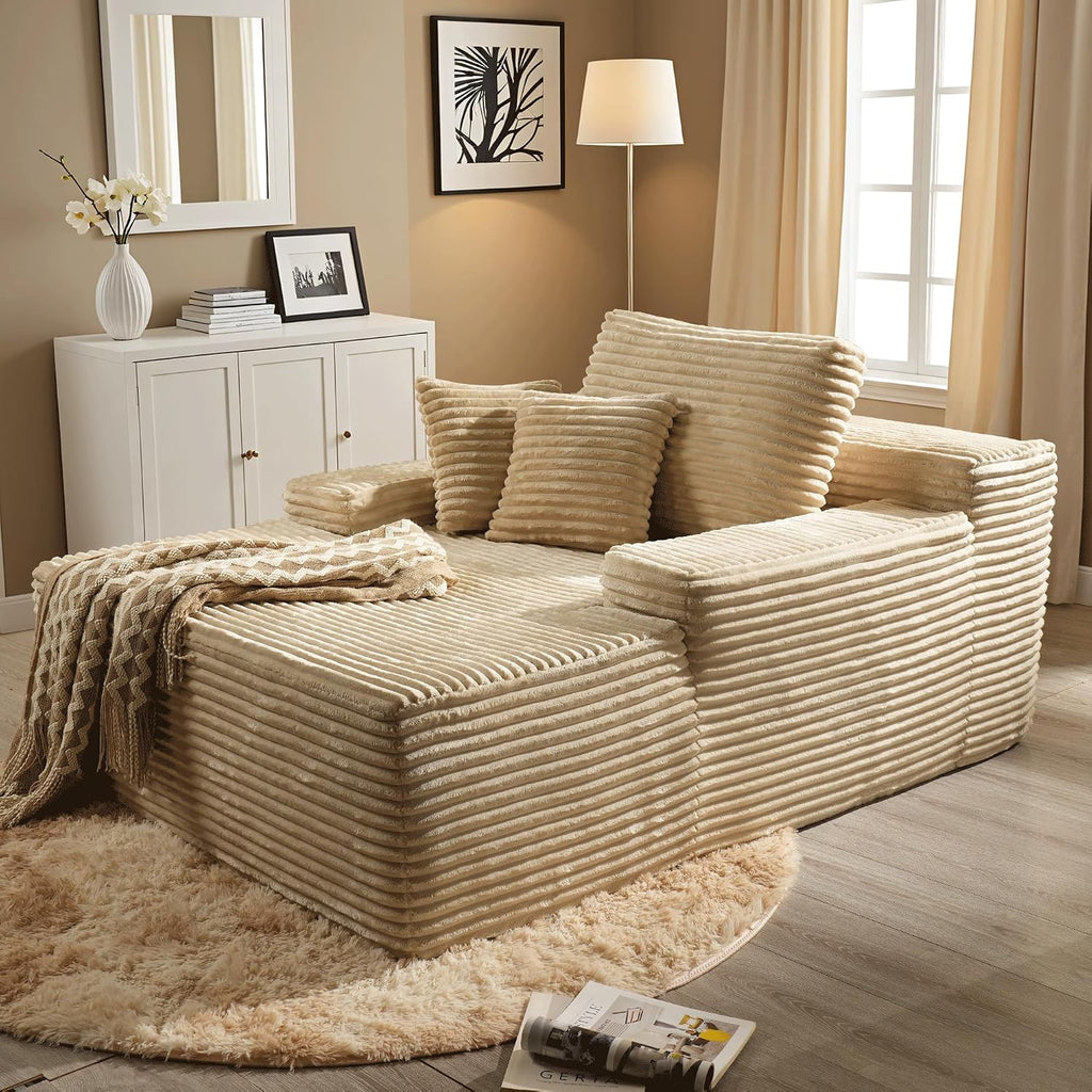 ovios 67'' Chaise Lounge Chair Indoor, Oversized Upholstered Boneless Sofa Bed, Deep Seat Sleeper Couch, Plush Cloud Sofas Couches for Living Room, No Assembly Required (Faux Fur, Beige)