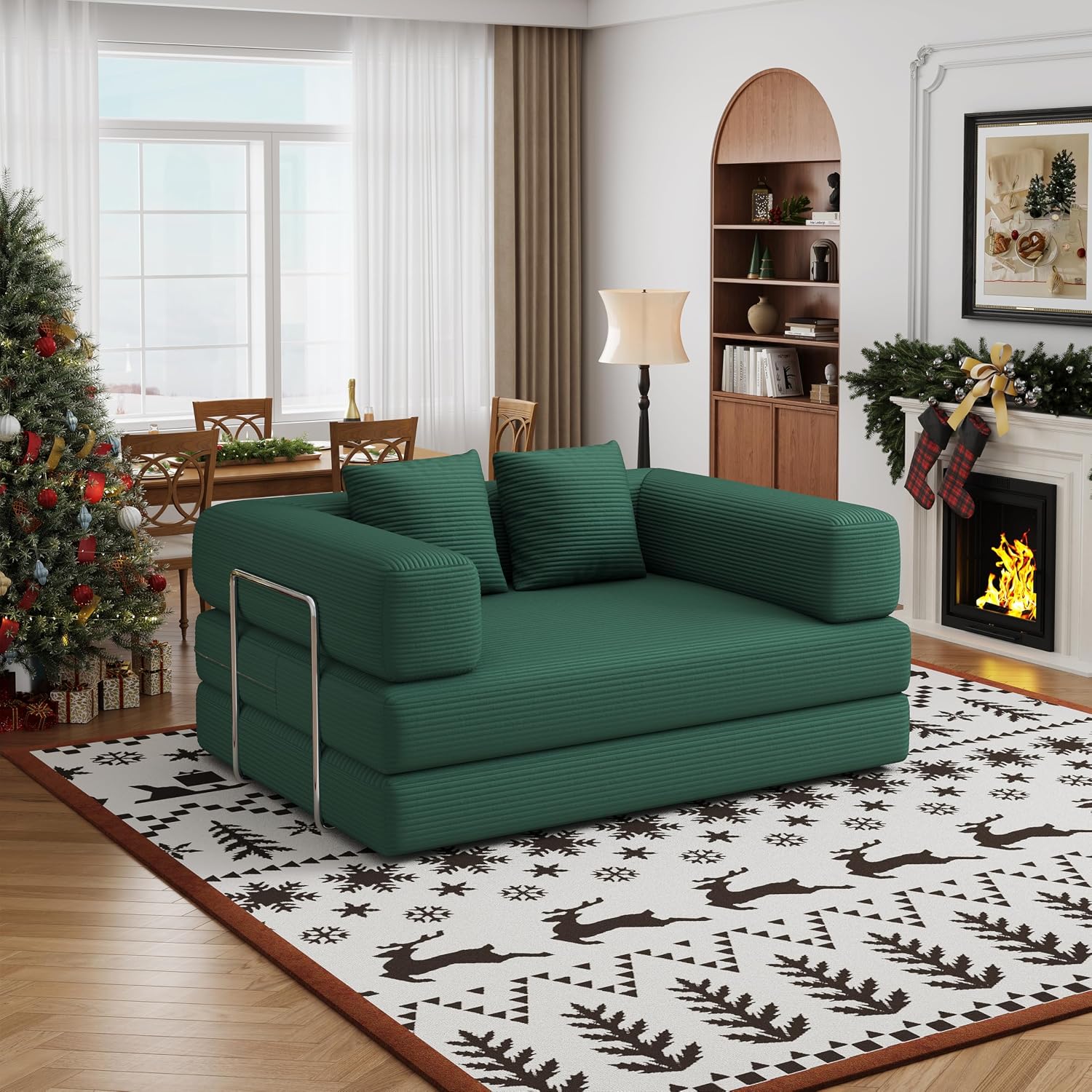 BSHOMGI Folding Sofa Bed Convertible Corduroy Couch Queen Size Floor Sleeper 4-in-1 DIY Combination Modular Lazy Sofas Fold Futon Lounge for Living Room (Green, 53.15' Double Sofa)