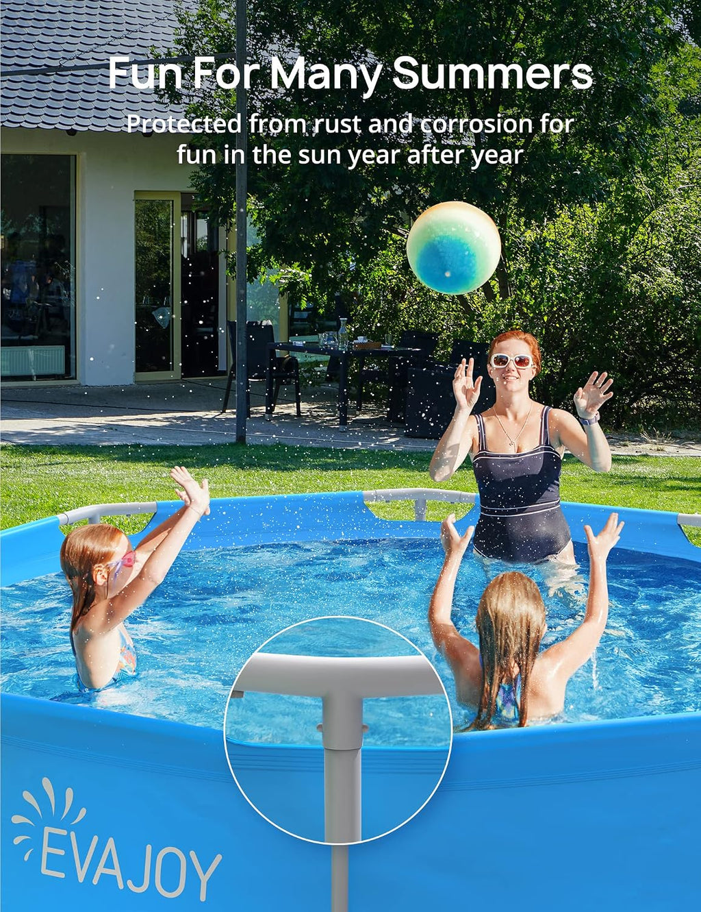 Evajoy 10 ft x 30 Inch Outdoor Metal Frame Above Ground Round Swimming Pool with Easy Set-Up, Pool Only