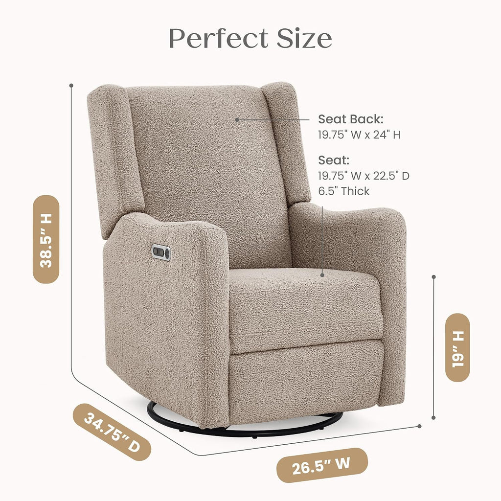Delta Children Mercer Electronic Power Recliner and Swivel Glider with USB-A and Type-C Ports - Greenguard Gold Certified - Stain-Resistant Performance Fabric is Oeko-TEX Standard 100 Certified, Sand