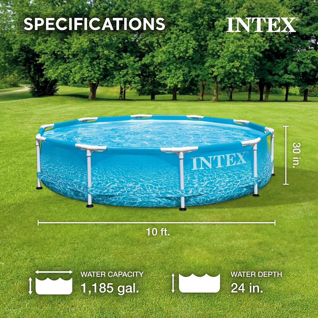 Intex 28206EH Large Round Above Ground Swimming Pool with Reinforced Sidewalls and Metal Frame for Backyard or Outdoor Use, 10 Foot by 30 Inch