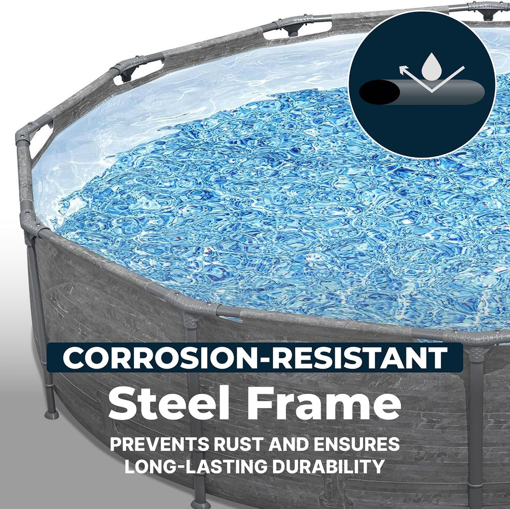 Bestway Steel Pro MAX 12' x 30' Above Ground Pool, Round Metal Frame Outdoor Swimming Pool Set with Filter Pump, Stacked Stone Print