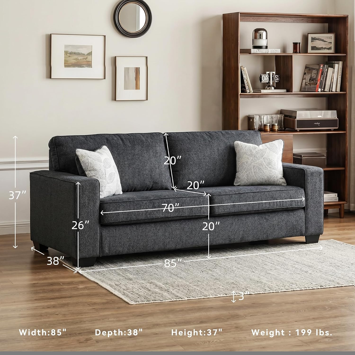 Signature Design by Ashley Altari Modern Queen Sofa Sleeper with 2 Accent Pillows, Dark Gray