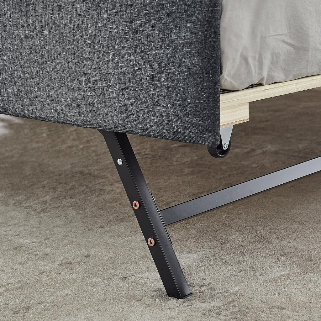 KEIKI Twin Size Upholstery Daybed with Trundle and USB Charging Design, Twin to King Design Mid-Century Extendable Sofa Bed, Easy Assembly, No Box Spring Required, for Living Room, Bedroom, Dark Grey