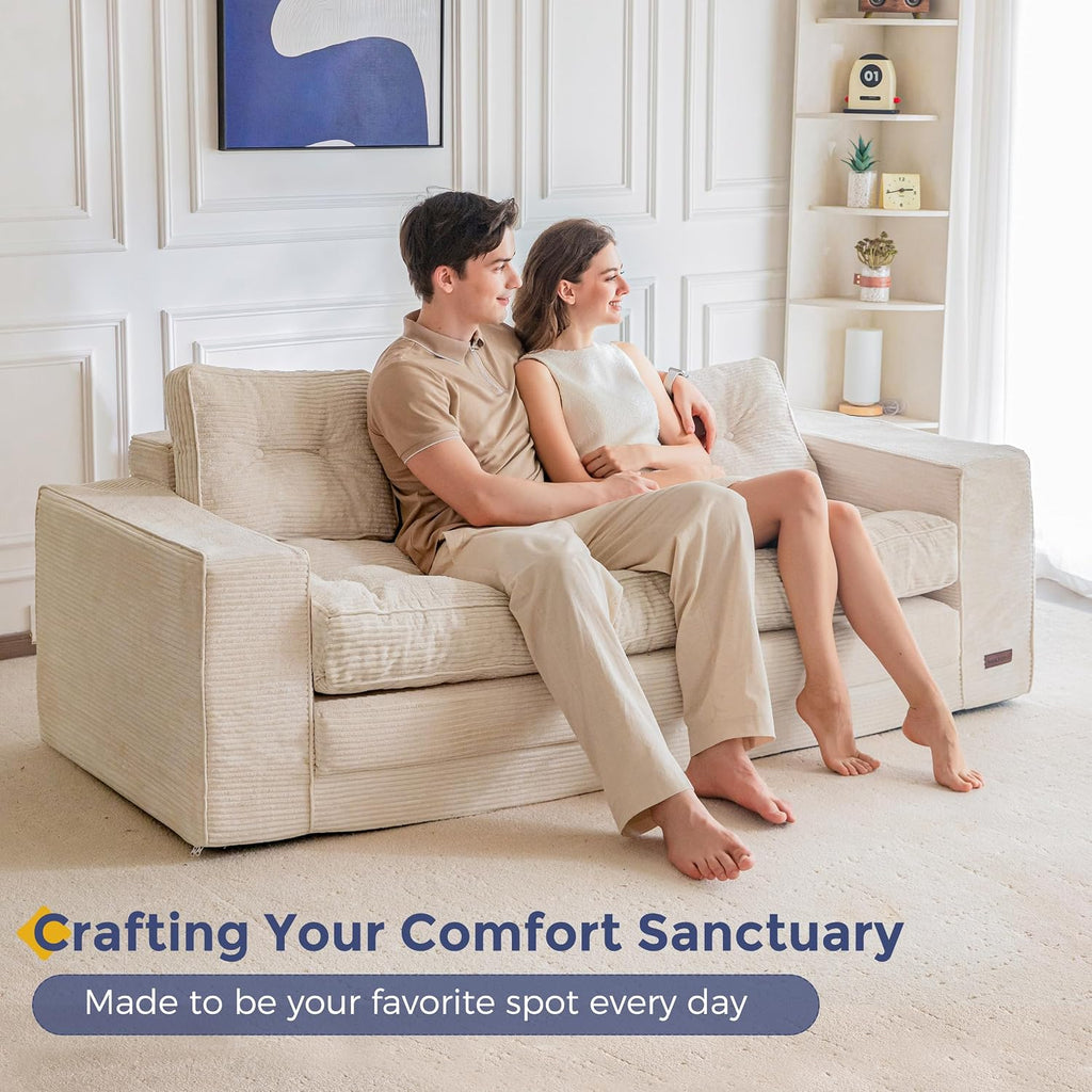 MAXYOYO Convertible Sofa Bed, Pull Out Oversized Loveseat Sleeper Sofa, 2 in 1 Folding Couch Bed, Fold Out Floor Couch with Pillows for Living Room Bedroom Lounge, Beige