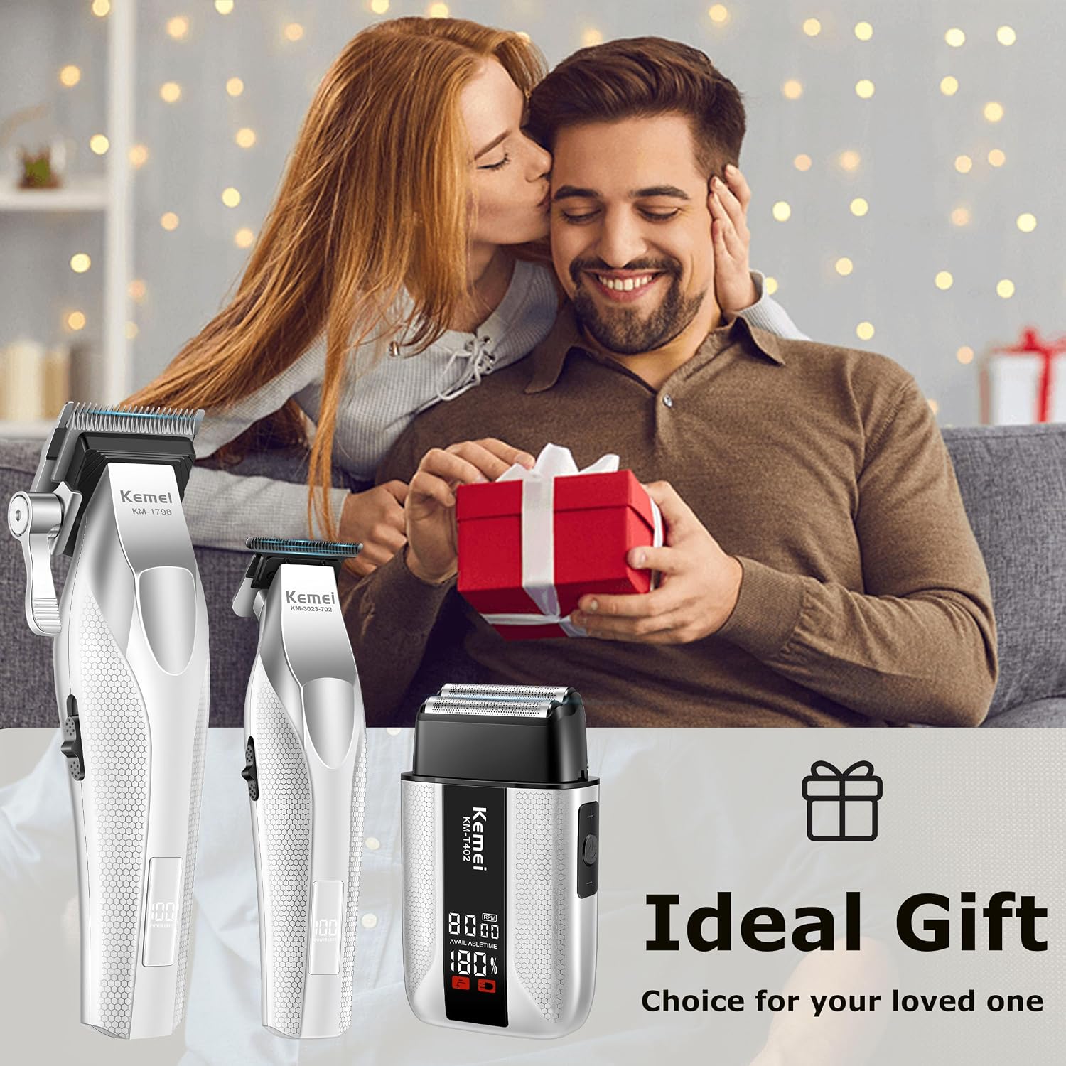 KEMEI Hair Clippers for Men with Full Metal Body, Rechargeable Barber Clippers and Trimmers Set with LED Display, Electric Foil Shavers with UV Cover, KM 3023-702, KM 1798, KM T402