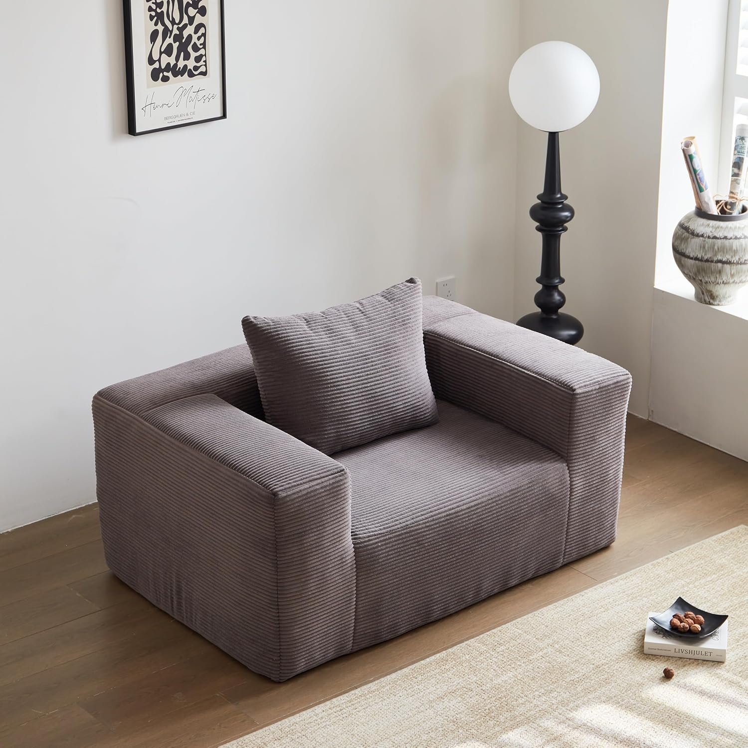 Swbvs Single Sofa Chair - Oversized Lounge Armchair,Singgle Couch Soft Foam Cushion, Cozy Reading Chair for Living Room & Bedroom for Living Room Bedroom,No Assembly,Grey