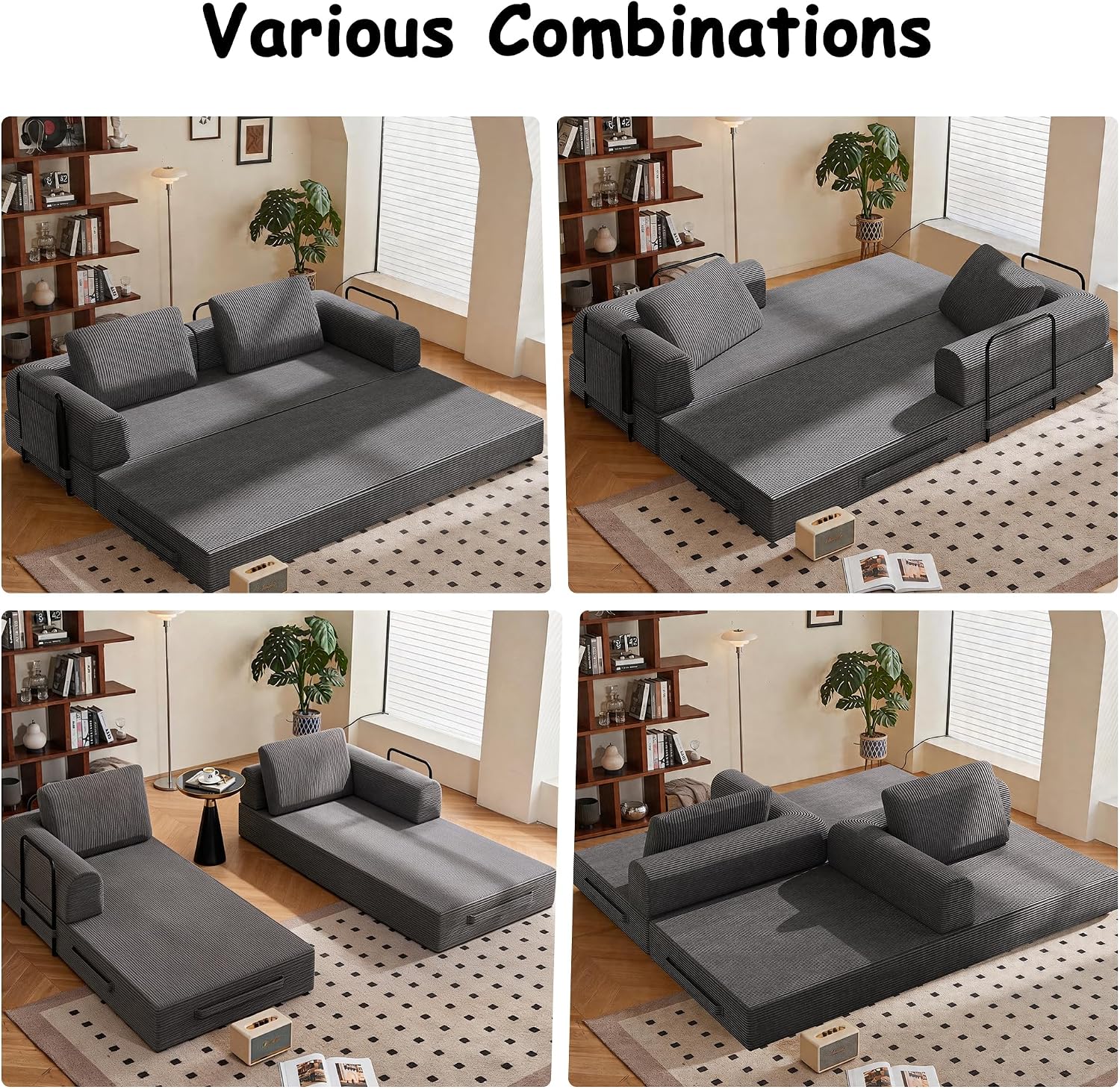 78' Convertible Sofa Bed, 5-in-1 Boneless Sleeper Sofa with with Fixed Frame & Pocket, Corduroy Pull Out Couch with 2 Pillows, Couch Bed for Living Room, Small Spaces, Bedroom, No Assembly