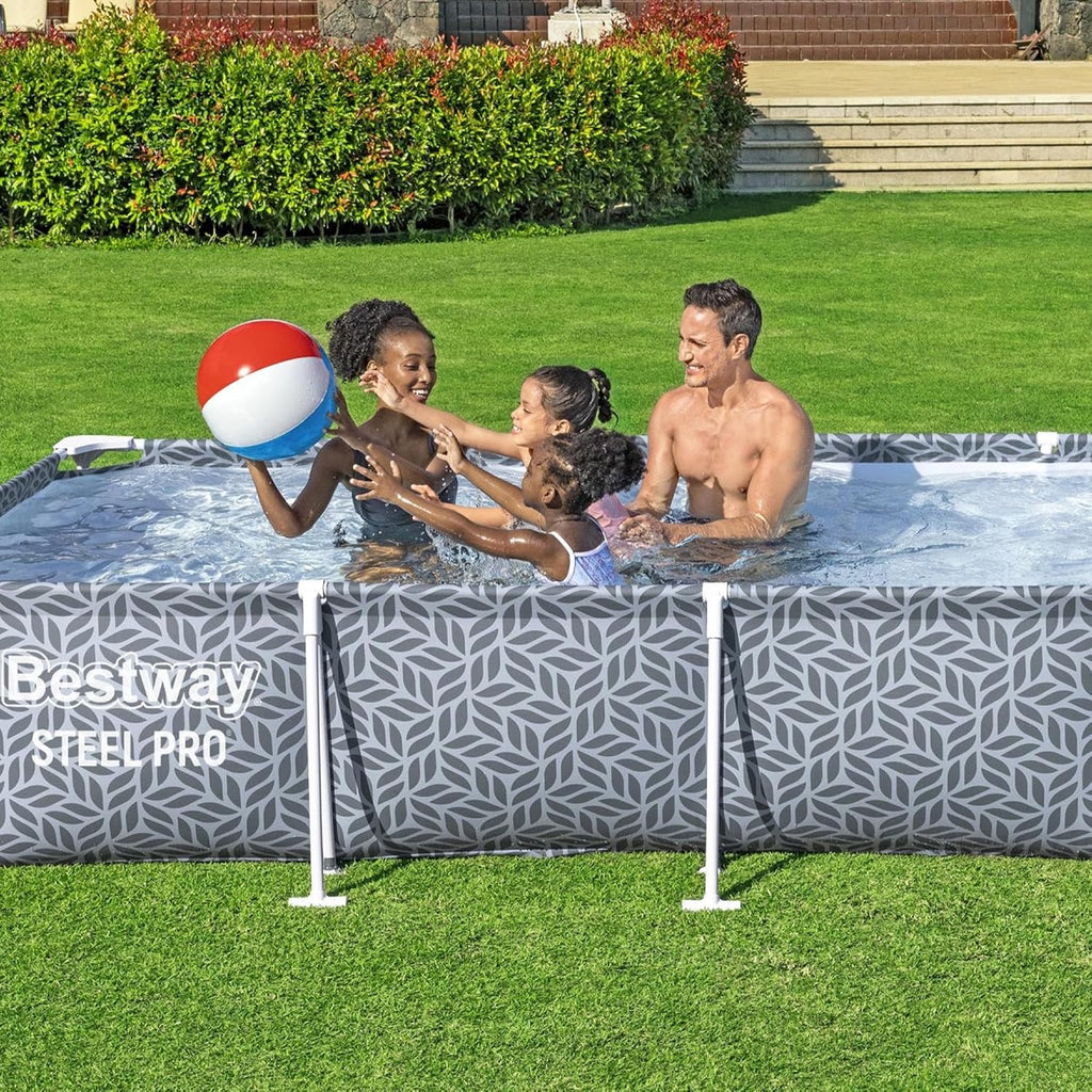 Bestway Steel Pro Rectangular Swimming Pool Above Ground Outdoor Backyard Framed Pool Set with 330 Gallon Filter Pump, 12' x 6' 7' x 26', Gray