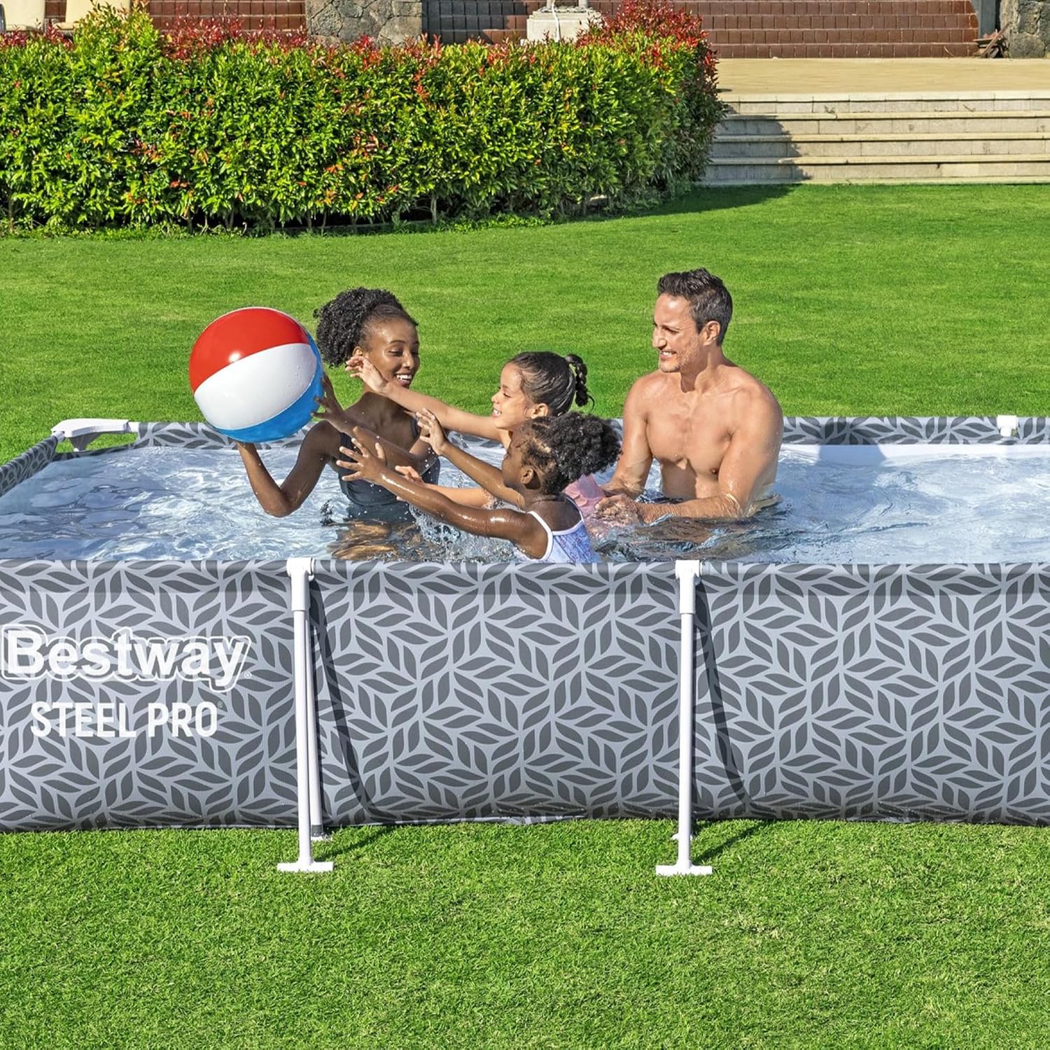 Bestway Steel Pro Rectangular Swimming Pool Above Ground Outdoor Backyard Framed Pool Set with 330 Gallon Filter Pump, 12' x 6' 7' x 26', Gray