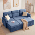 Tbfit 84'' Sleeper Sofa Bed, 3 in 1 Cloud Pull Out Sofa Couch with USB & Storage Chaise, Chenille Convertible Sofa Bed with Pull Out Bed, Couches for Living Room, Apartment, Office, Blue