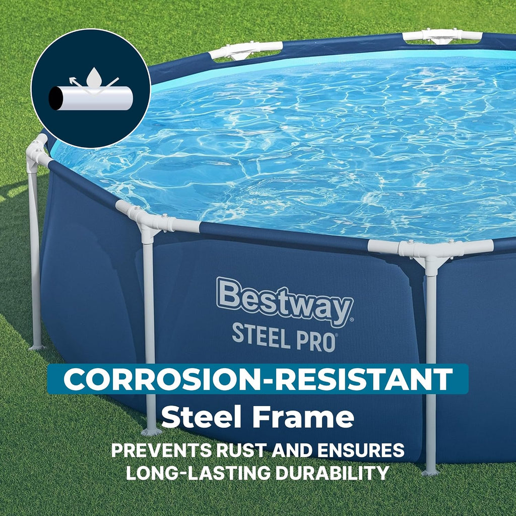 Bestway Steel Pro 12 feet x 30 inches Round Above Ground 1,710 Gallon Pool Set with DuraPlus Liner, 530 Gallon Pool Filter, and Repair Patch