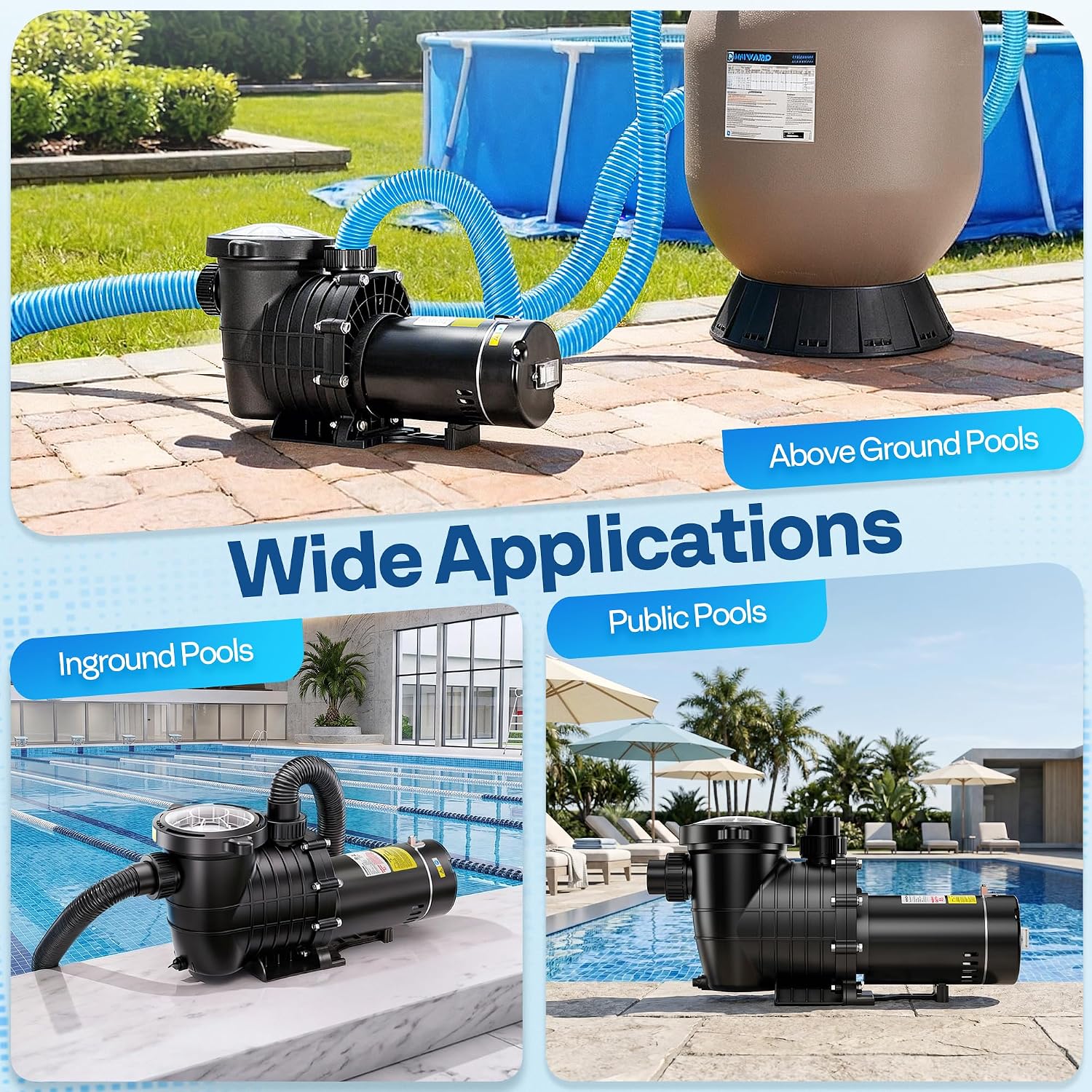 VIVOHOME 1.5 HP 6027 GPH Powerful Copper Motor Self-priming 115V Swimming Pool Pump w/ON/OFF Switch 1.25'' & 1.5' & 2.0'' Unions Energy Saving w/Strainer Basket