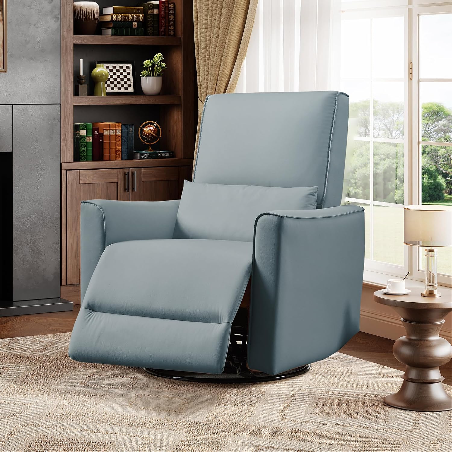 IDEALHOUSE Swivel Rocking Nursery Recliner Chair Rocker Recliner Glider Deep Seat PU Leather Sofa Chair with high Backrest for Nursery, Living Room, Bedroom & Home Movie Theater (Gray)