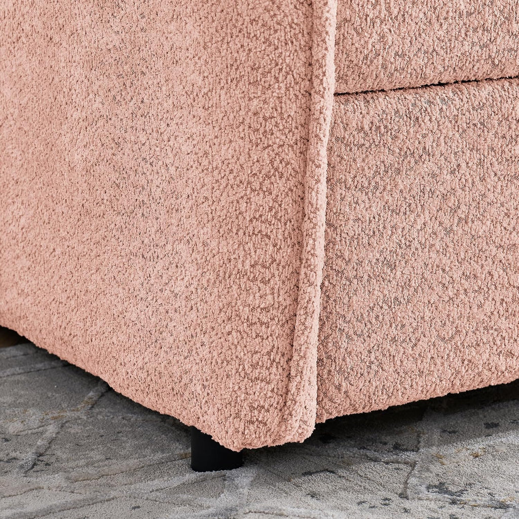 KEIKI Twin Size Upholstery Tufted Daybed with Erectable Trundle, Twin to King Design Modern Extendable Boucle Sofa Bed, Easy Assembly, No Box Spring Required, for Living Room and Bedroom, Pink