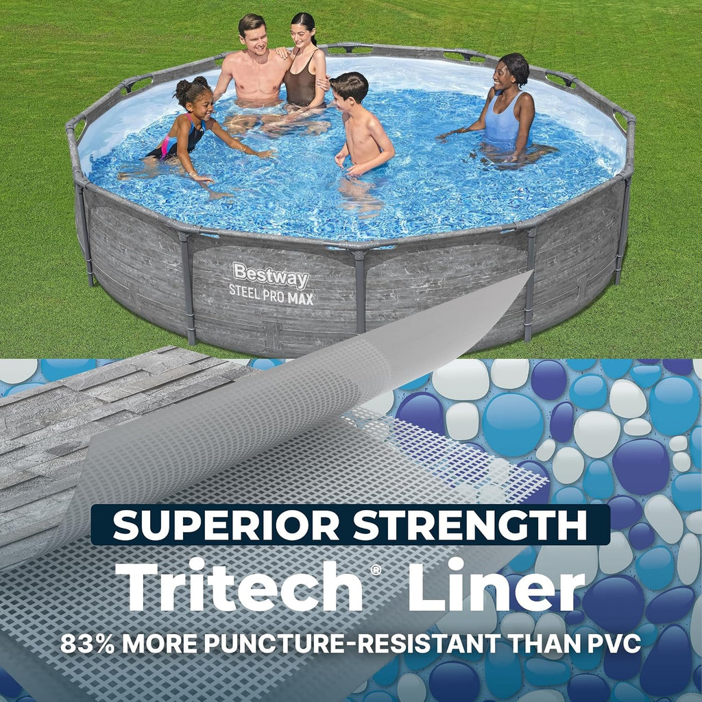 Bestway Steel Pro MAX 12' x 30' Above Ground Pool, Round Metal Frame Outdoor Swimming Pool Set with Filter Pump, Stacked Stone Print
