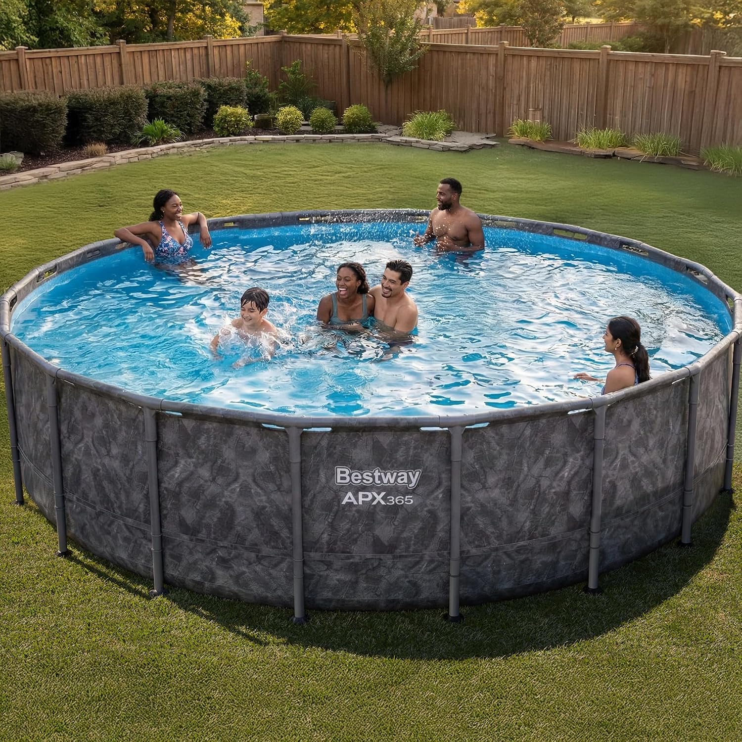 Bestway APX 365 20' x 52' Above Ground Pool, Round Metal Frame Outdoor Swimming Pool Set with Sand Filter Pump, Ladder, and Cover, Dark Marble