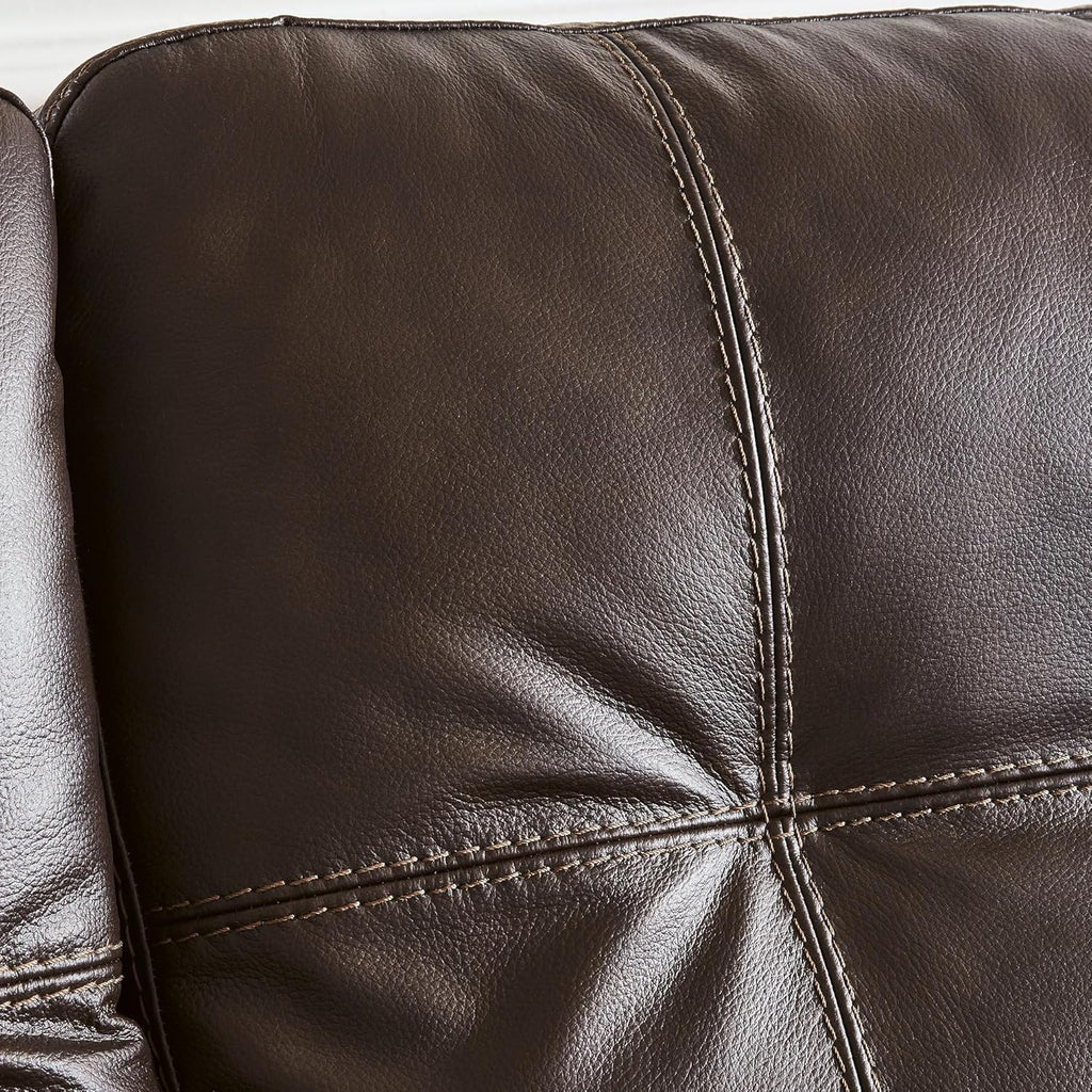 Signature Design by Ashley Santorine Classic Leather Match Tufted Sofa Sleeper with Bi-Fold Memory Foam Mattress, Queen, Dark Brown