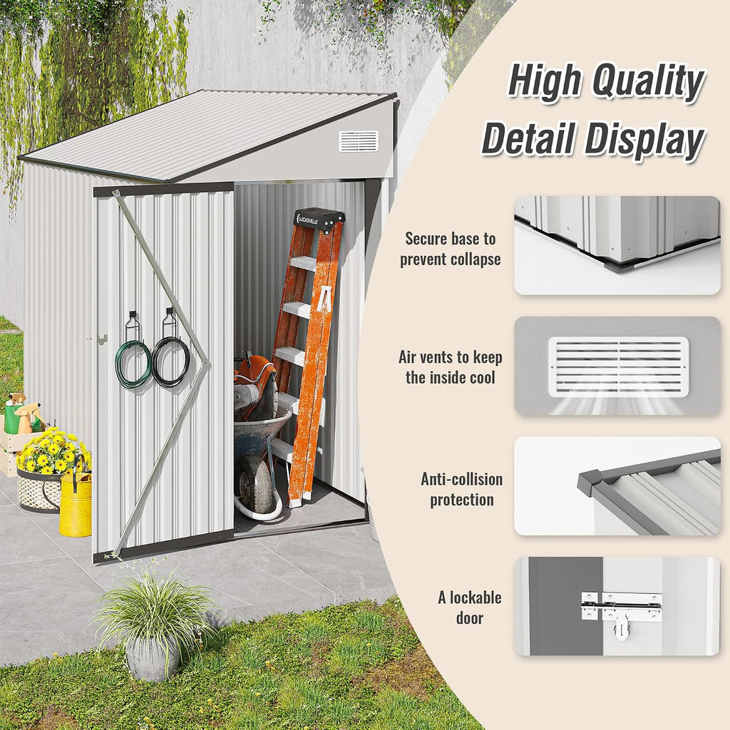4x8FT Outdoor Storage Shed, Lean to Shed, Metal Wall Side Tool Storage Sheds House with Single Lockable Door for Backyard, Patio, Garden, Lawn