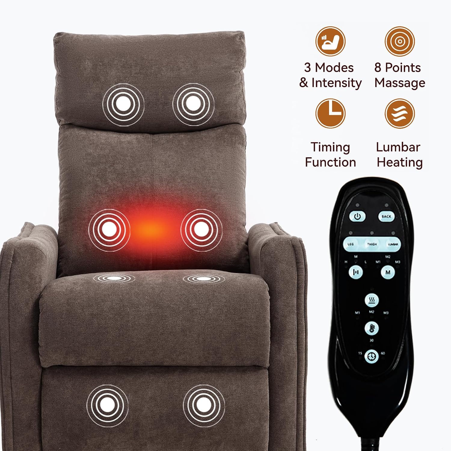 Massage Chair Recliner with Heat, 360° Swivel Glider Rocker with Reclining Backrest and Footrest, Manual Lazy Boy Recliners for Adults, Modern Nursery Rocking Chairs (Brown)