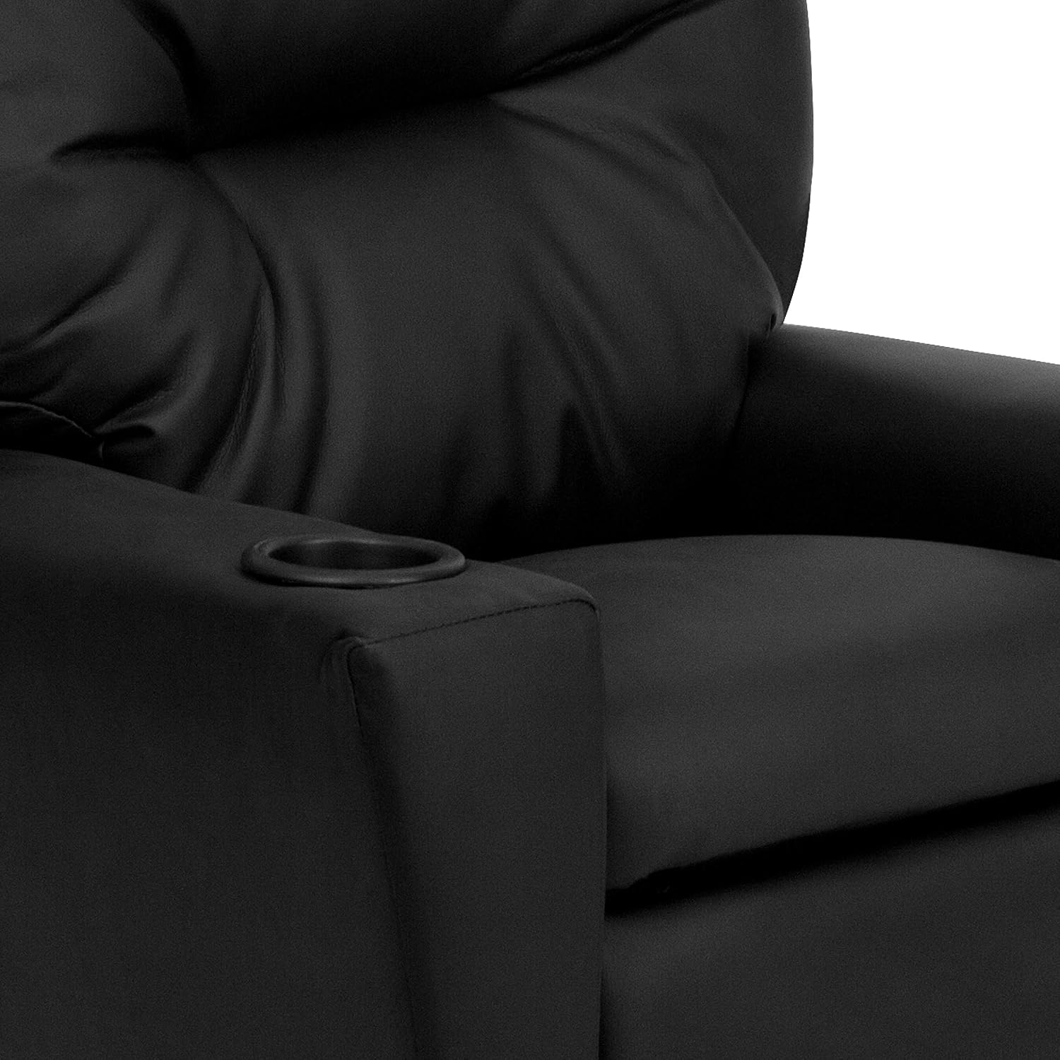 Flash Furniture Chandler LeatherSoft Kids Recliner with Cup Holder and Safety Recline, Contemporary Reclining Chair for Kids, Supports up to 90 lbs., Black