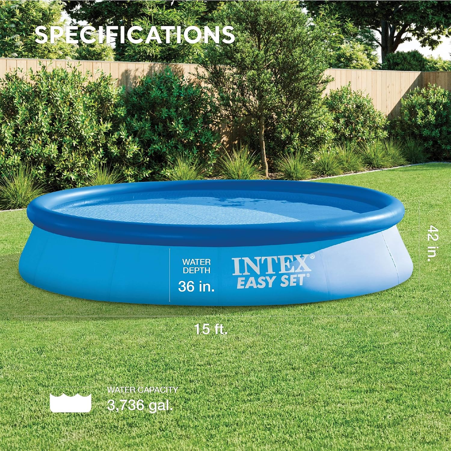 Intex 26165EH 15-Foot x 42-Inch Easy Setup Portable Inflatable Outdoor Above Ground Round Swimming Pool Set with Ladder, Filter Pump, Cover and Cleaning Maintenance Kit with Vacuum Skimmer & Pole