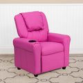EMMA + OLIVER Hot Pink Vinyl Kids Recliner with Cup Holder and Headrest