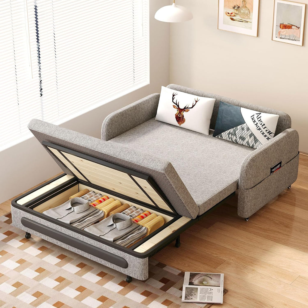 Extendable Sofa Bed zioSofa with Sleeping Function and Storage Space, Sofa Bed for Small Rooms and Living Rooms, Dark Grey and White (61.61'Gray)