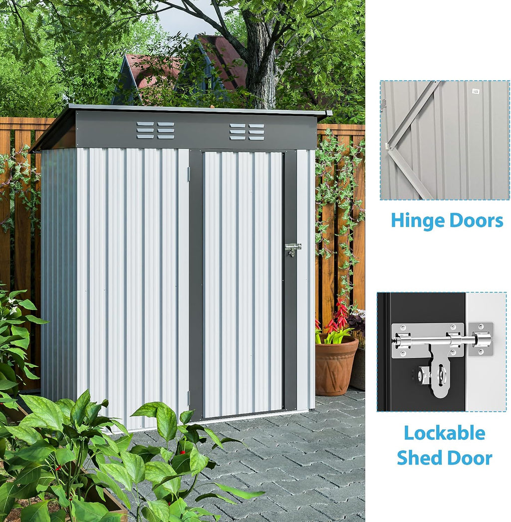 5X3 FT Outdoor Storage Shed, Waterproof Metal Garden Sheds with Lockable Door, Steel Tool Storage Buildings Shed & Outdoor Storage House for Garden, Backyard, Patio, Lawn, Trash Cans(White)