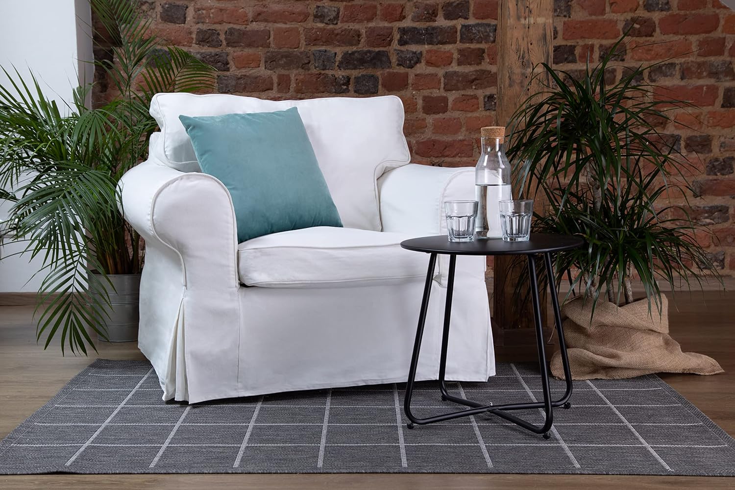 MASTERS OF COVERS Ektorp Armchair Cover for The IKEA Ektorp Chair Slipcover Replacement (Cool White)-Not Fit for Uppland Series Sofa (Armchair Cover Only!)