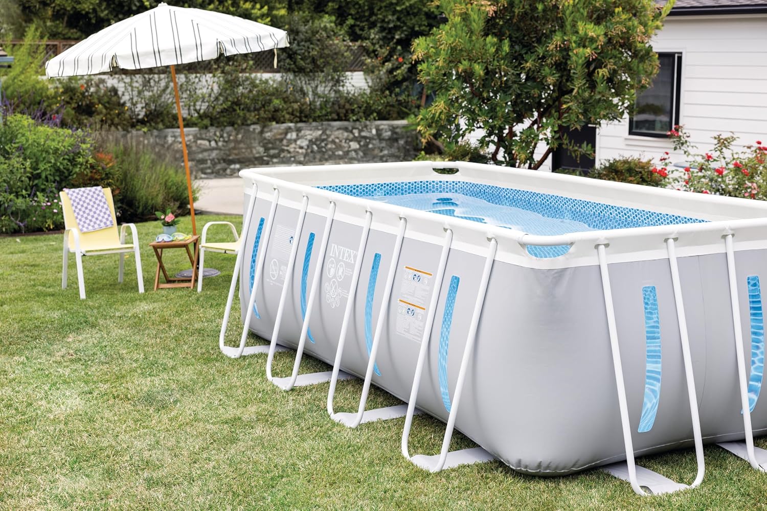 INTEX 26769EH 13ft X 6.5ft x 48in Prism Frame Clearview Rectangular Above Ground Swimming Pool Set with 530 GPH Cartridge Filter Pump, Ground Cloth, Pool Cover