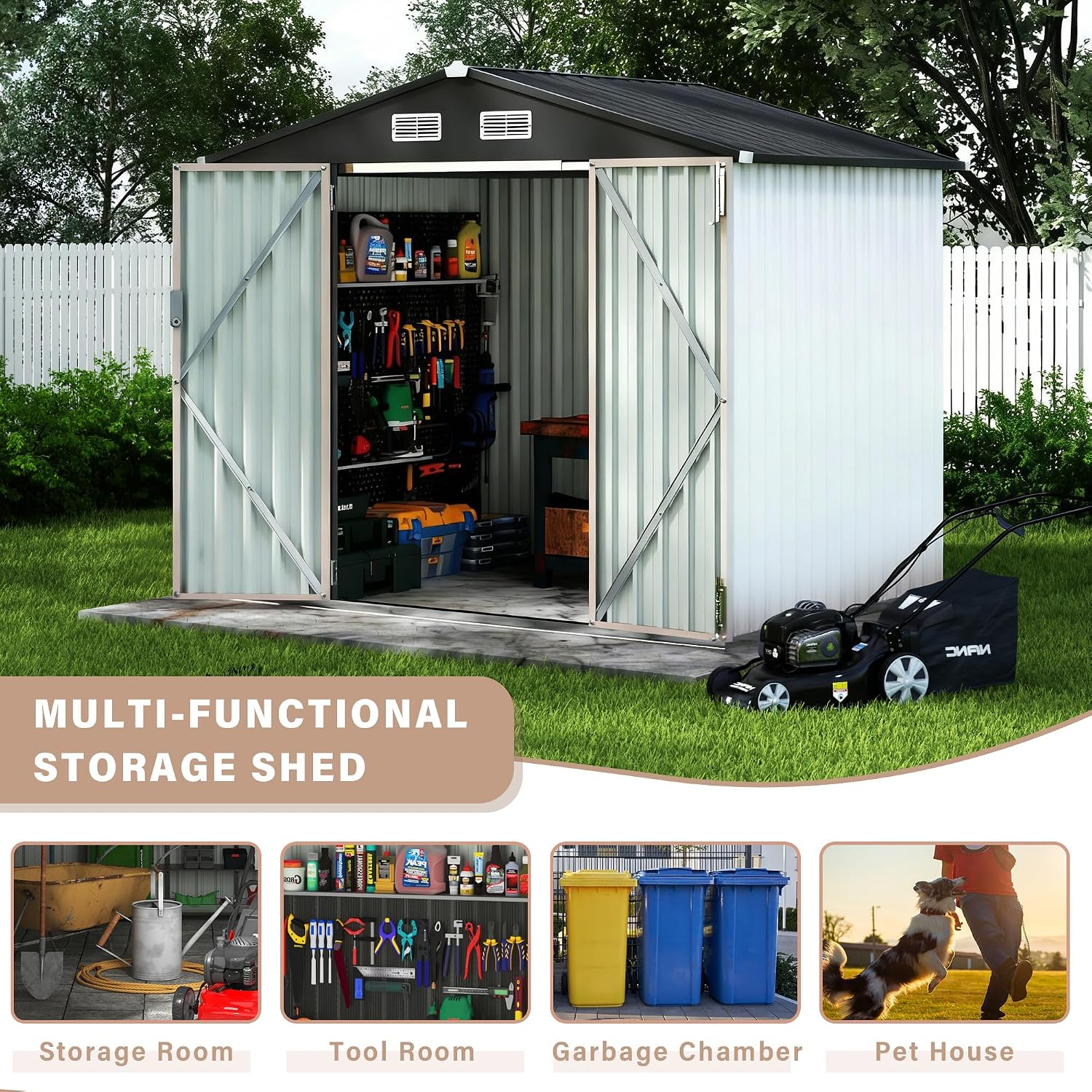 Metal Outdoor Storage Shed Kit, Lockable Door Utility Shed with Air Vent for Backyard Garden Patio Lawn