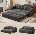 SUNWAVE 83' King Size Pull Out Sofa Bed, 4-in-1 Convertible Sleeper Sofa Bed with USB Ports, Cup Holders, Side Pockets, Corduroy Pull Out Couch Loveseat Chaise for Living Room, Small Space (Gray)