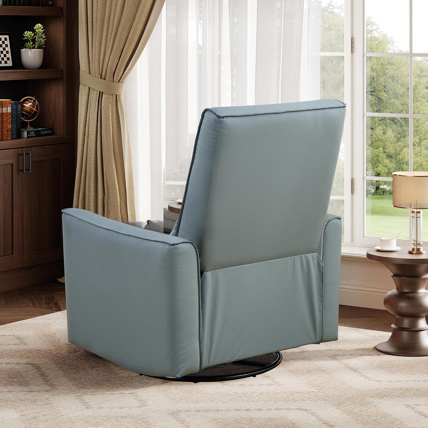 IDEALHOUSE Swivel Rocking Nursery Recliner Chair Rocker Recliner Glider Deep Seat PU Leather Sofa Chair with high Backrest for Nursery, Living Room, Bedroom & Home Movie Theater (Gray)