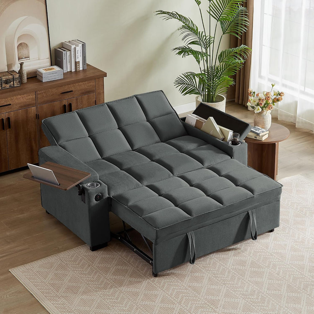 Auvsoce 65' Sleeper Sofa Bed Loveseat, Convertible Couch for Living Room, RV Sofa with Adjustable Backrest, Chaise Lounge, Side Table, USB & Type-C Ports