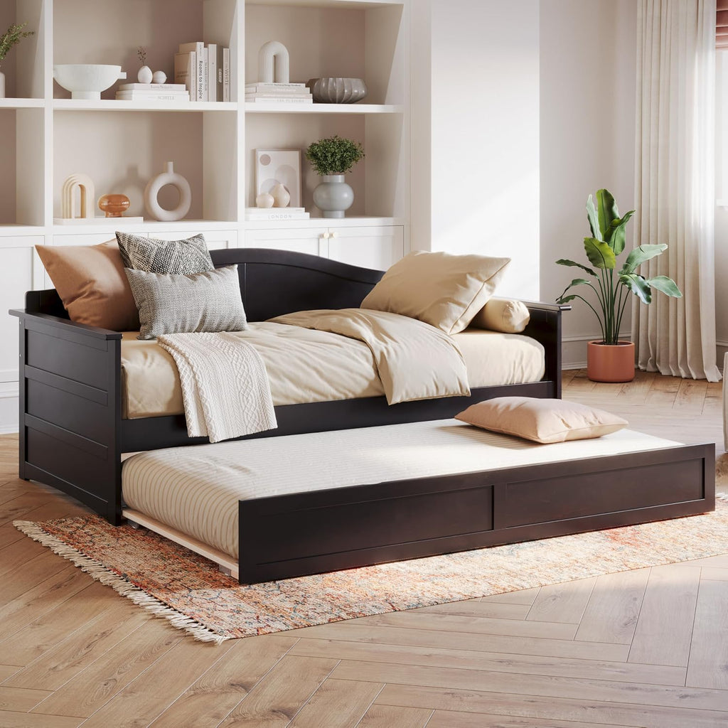AFI, Acadia Twin Size Wood Daybed Frame with Twin Trundle, Espresso (Black)