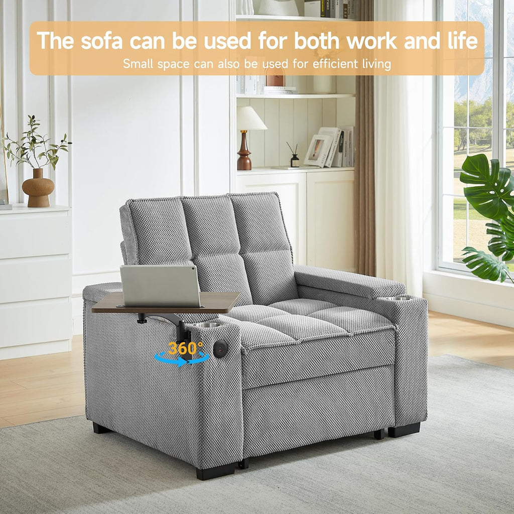 Auvsoce 3-in-1 Folding Convertible Sofa Bed Set of 2, Sleep Couch with Modern Chenille Fabric, 360° Swivel Side Table, Easy Assembly, Perfect for Living Room & Home Theater