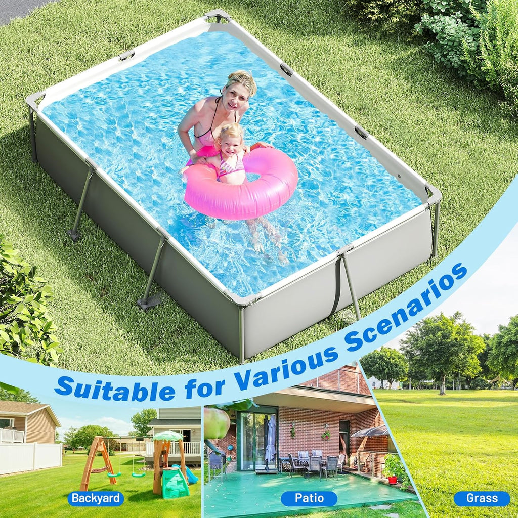 Goplus Above Ground Swimming Pool, 10'x6.8'x26'' Metal Frame Pool Set w/PVC Fabric, 3 Stoppers, Drainage Valve Connector, for Outdoor, Backyard, Garden, Patio (10' x 6.8' Rectangle, 978 Gal, Grey)