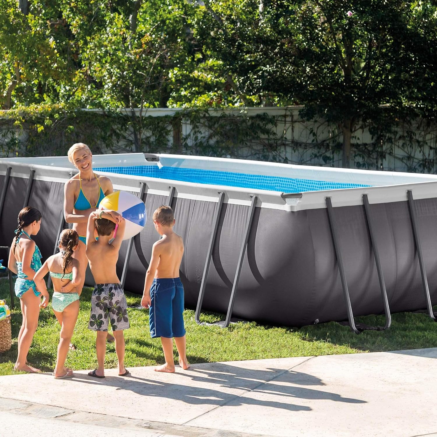 Intex 26351EH 18ft X 9ft X 52in Ultra Frame Rectangular Pool Set with Sand Filter Pump, Ladder, Ground Cloth & Pool Cover
