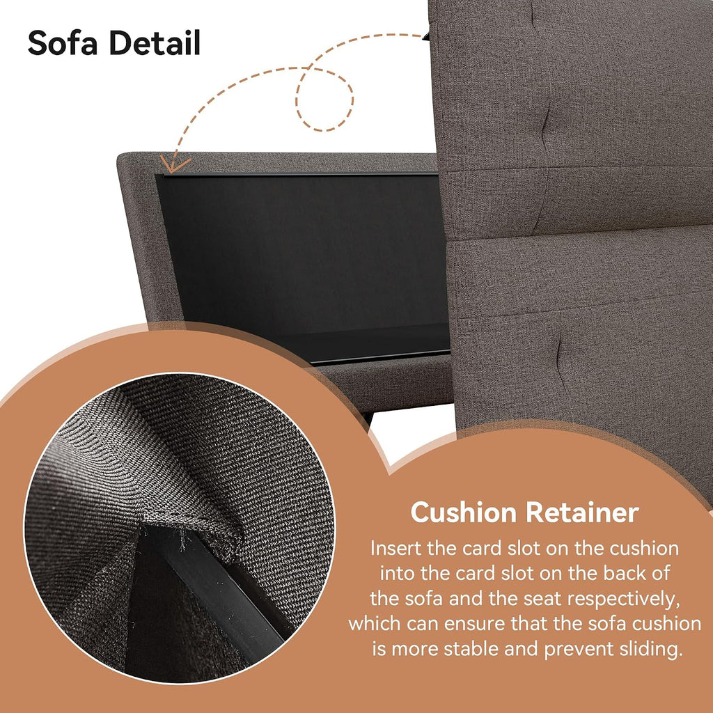 Futon Sofa Bed Convertible Couch, Grey Linen Sofa Bed with Adjustable Backrest, Multifunctional Small Loveseat Sleeper Sofa for Living Room, Apartment, Office