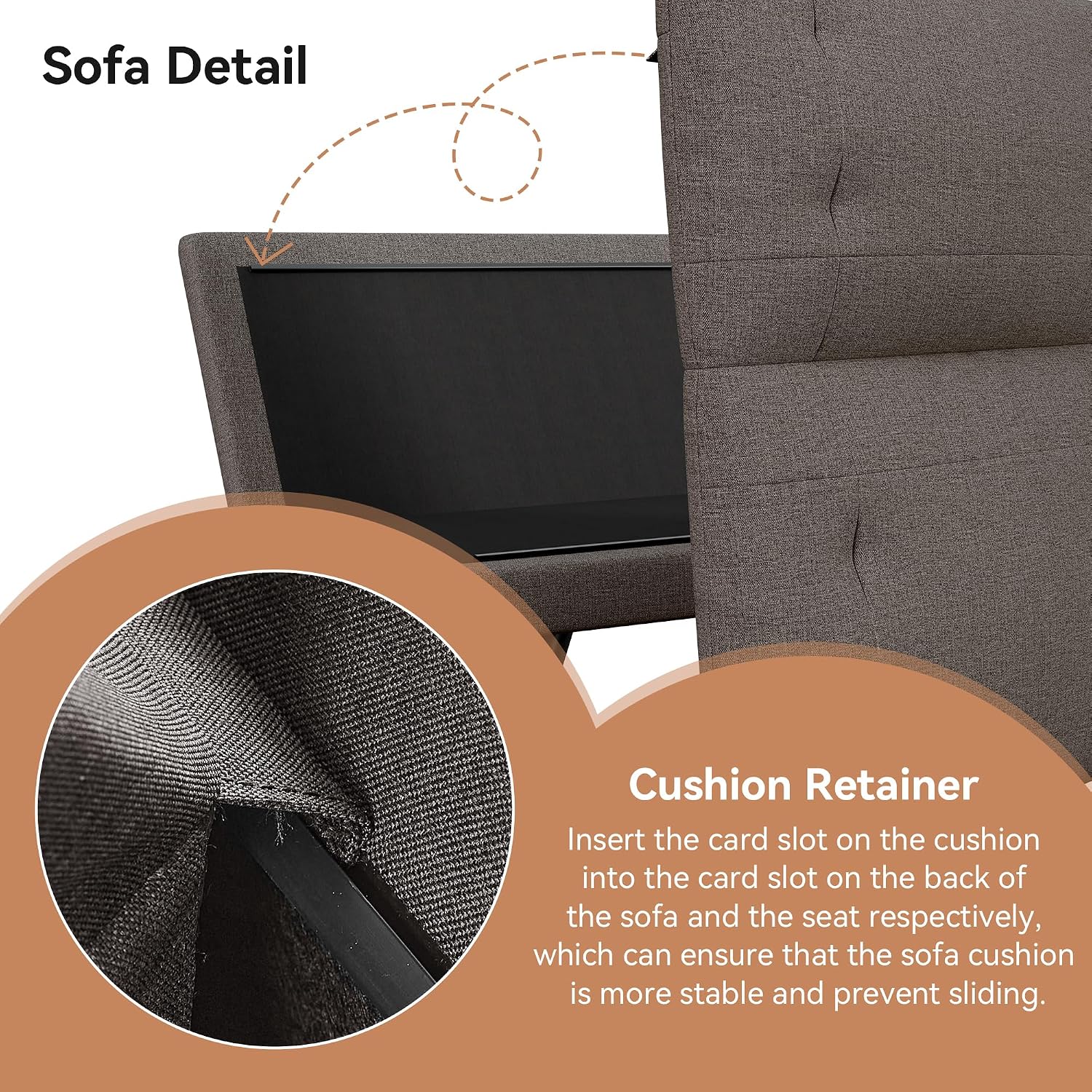 Futon Sofa Bed Convertible Couch, Grey Linen Sofa Bed with Adjustable Backrest, Multifunctional Small Loveseat Sleeper Sofa for Living Room, Apartment, Office
