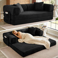 Boneless Couch Futon Sofa Bed Sectional Couches for Living Room,Cloud Couch with Sleeper Sofa,Sofas for Living Room Oversized Corduroy Upholstered (Black, 81 Inches (with Iron Frame))