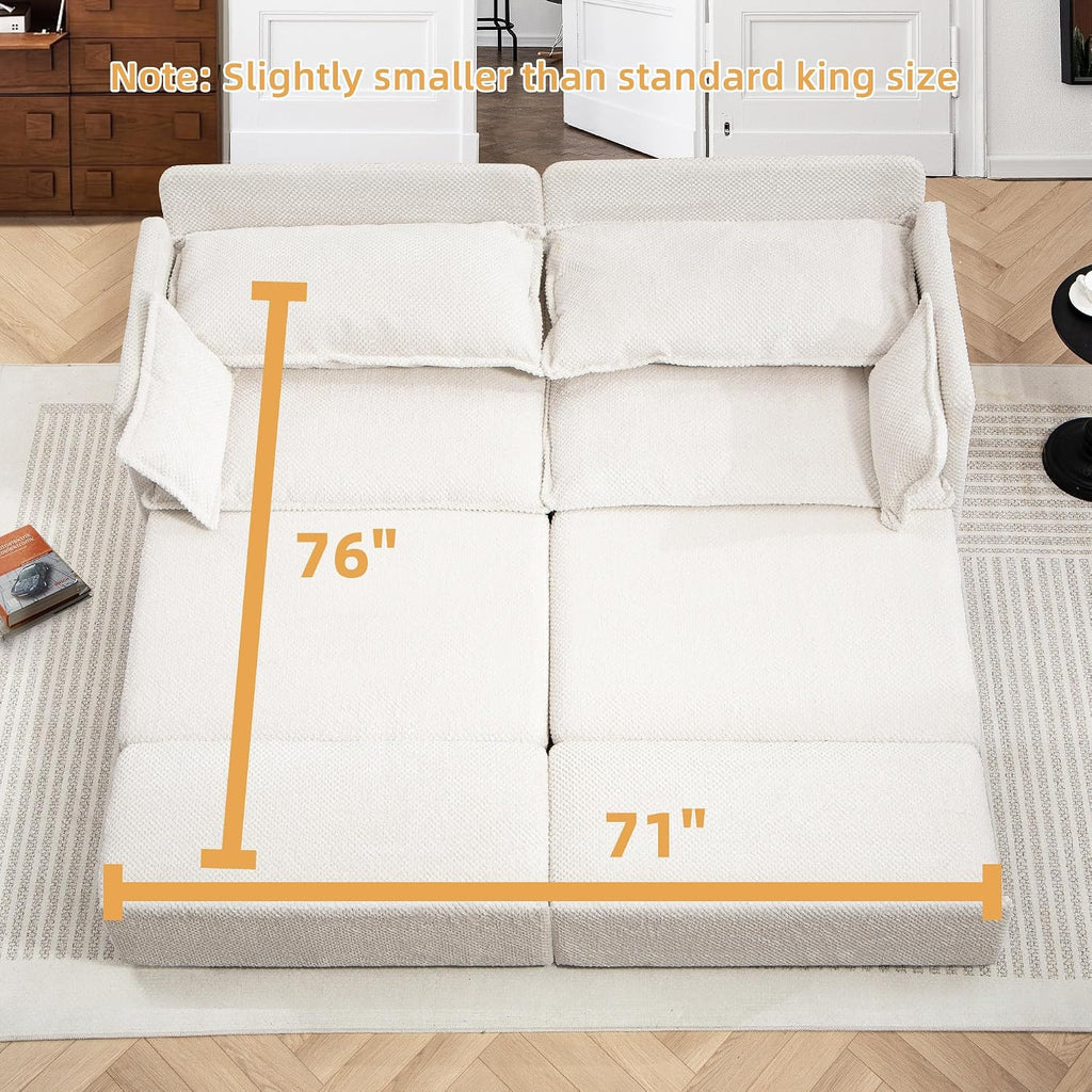 SUNWAVE 74' Pull Out Sofa Bed - Convertible Sleeper Sofa Bed, Corduroy Loveseat Pull Out Couch with USB Charging, Side Pockets for Living Room, Bedroom, Small Spaces (Cream, 74')