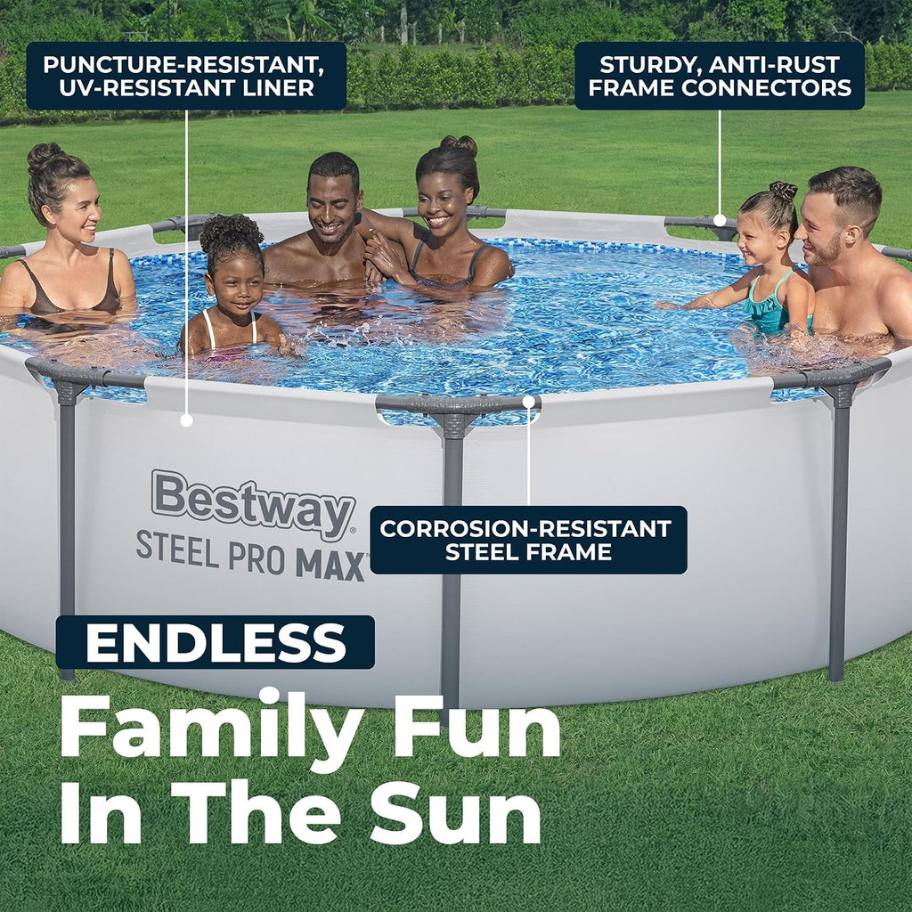 Bestway Steel Pro MAX 10' x 30' Above Ground Pool, Round Metal Frame Outdoor Swimming Pool Set with Filter Pump & Type I Cartridge, Gray