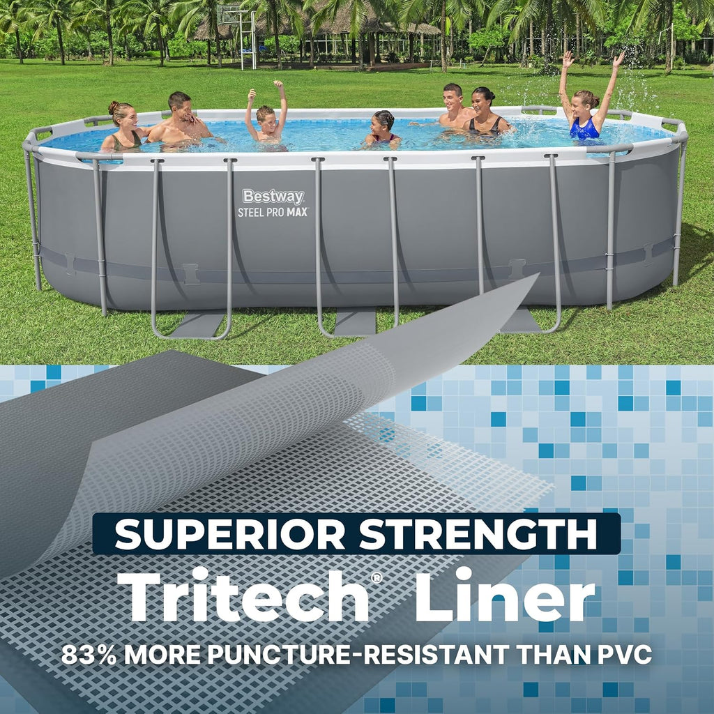 Bestway Steel Pro MAX 18' x 9' x 48' Above Ground Pool, Oval Metal Frame Outdoor Swimming Pool Set with Filter Pump, Ladder, and Cover, Gray
