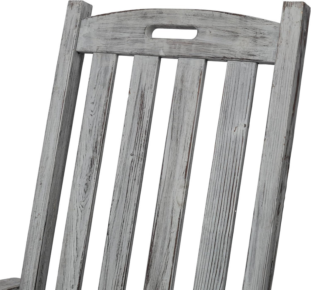 Oversized Wooden Rocking Chair for Porch & Patio 330lbs Capacity Wood Rocker with Wide Seat High Backrest & Armrests Outdoor Indoor Chair for Garden, Balcony, Living Room, Grey