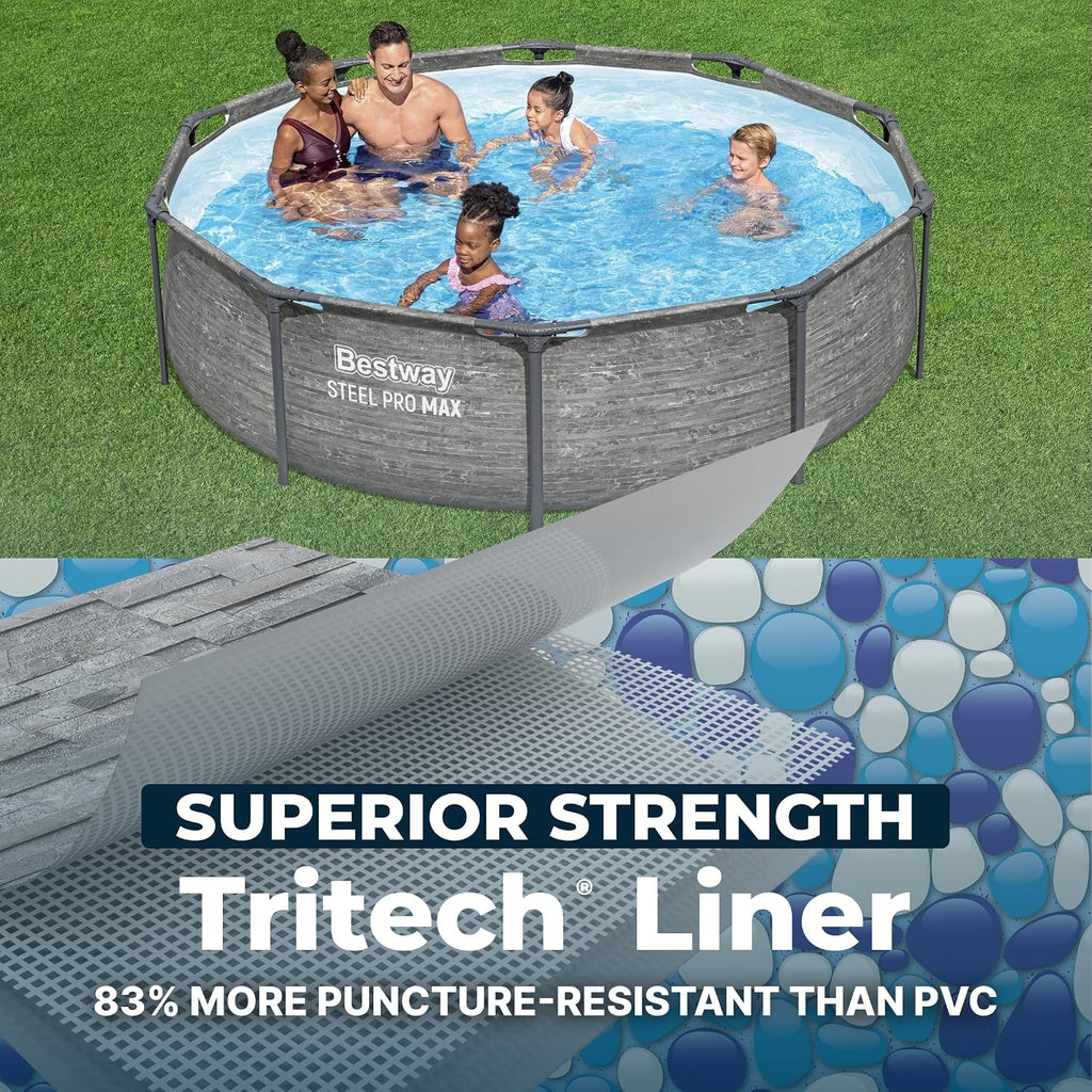 Bestway Steel Pro MAX 10' x 30' Above Ground Pool, Round Metal Frame Outdoor Swimming Pool Set with Filter Pump, Stacked Stone Print