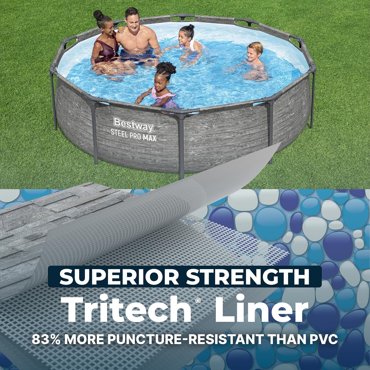 Bestway Steel Pro MAX 10' x 30' Above Ground Pool, Round Metal Frame Outdoor Swimming Pool Set with Filter Pump, Stacked Stone Print