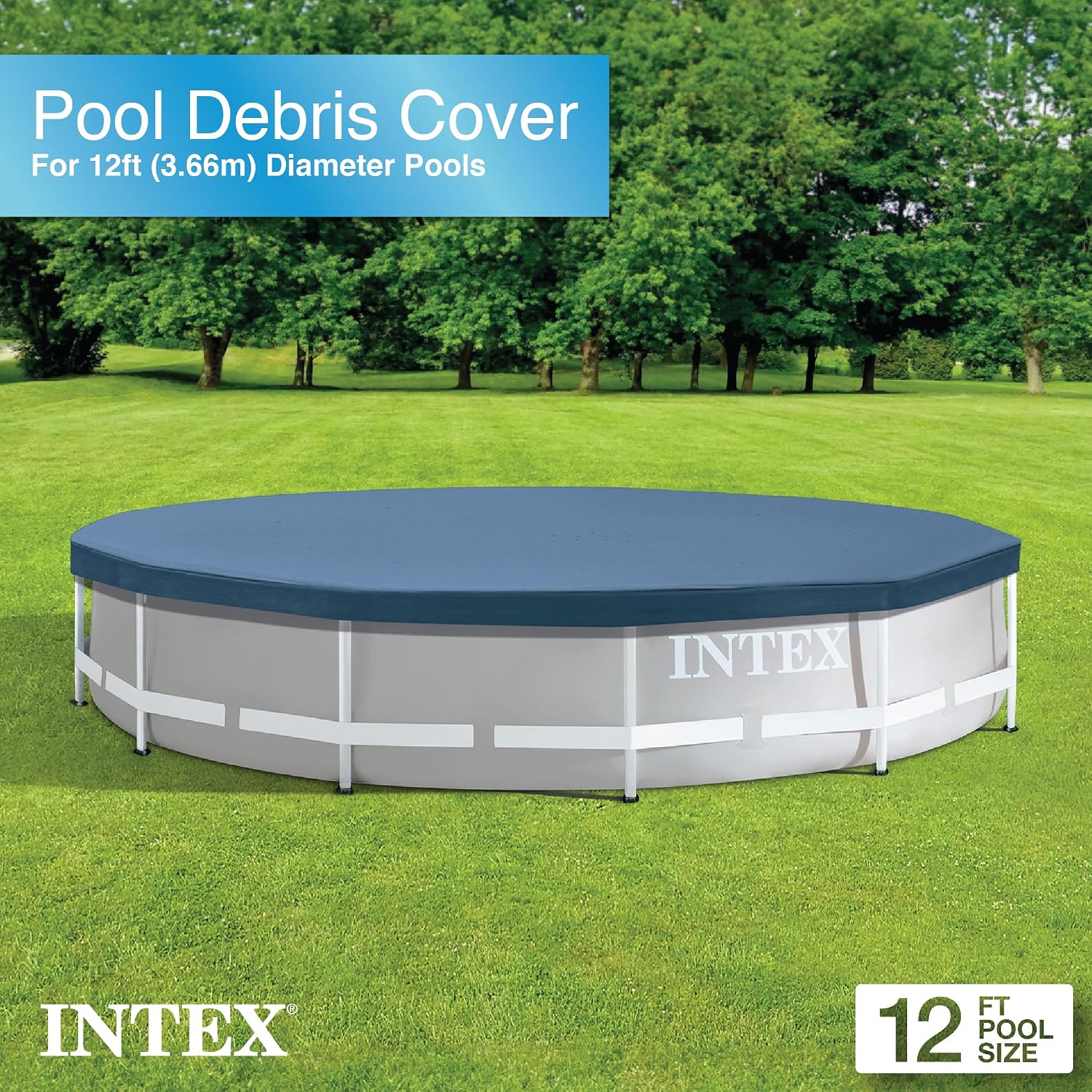 Intex 12' x 30' Round Metal Frame Outdoor Above Ground Swimming Pool Set with Filter Pump, Cartridges, 42 Inch Steel Pool Ladder, and Secure Cover