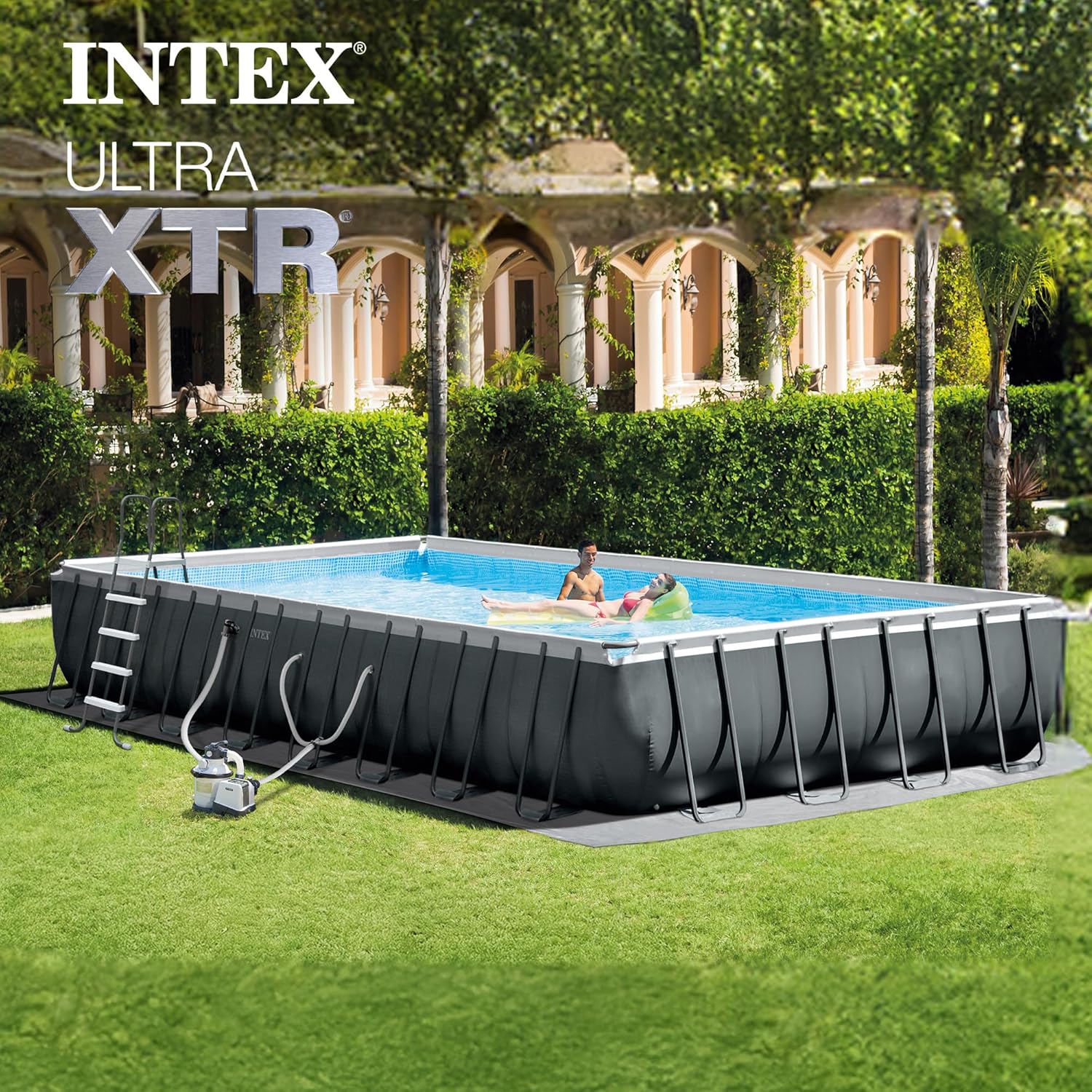 INTEX 26373EH Ultra XTR 32ft x 16ft x 52in Above Ground Swimming Pool Set with Sand Filter Pump and Deluxe Maintenance Cleaning Kit